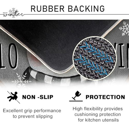 Hello Winter Snowman Grey Kitchen Rugs Set of 2 - Non-Slip Decor Mats