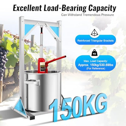 5.8 Gallon Stainless Steel Fruit Wine Press with Hydraulic Jack for Cider & Juice