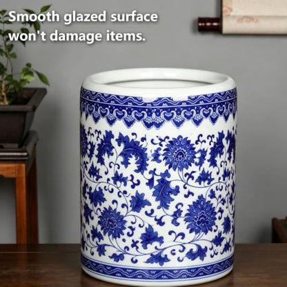 Blue And White Porcelain Umbrella Stand - Vintage Ceramic Entryway Holder 40x24cm