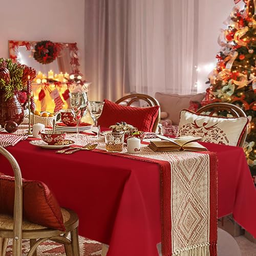 Sancua Rectangle Tablecloth 60 x 102 Inch - Christmas Red, Polyester