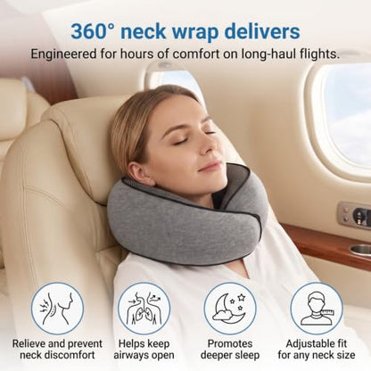 Travel Neck Pillow with Memory Foam - 360° Support, Compact U-Shaped Design