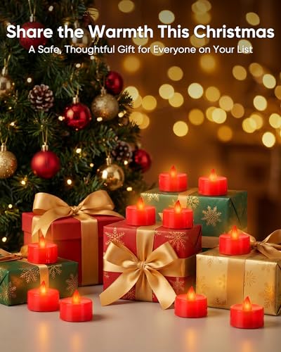 Homemory 50-Pack Red Flameless Tealight Candles - 200+ Hours Runtime