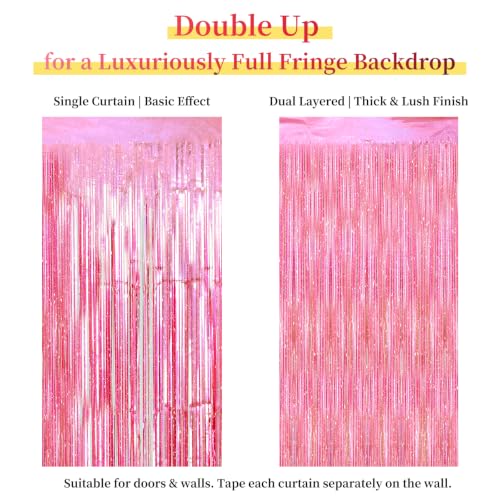 Pink Glitter Foil Fringe Curtain Pack for Party Decorations - 4 Pieces