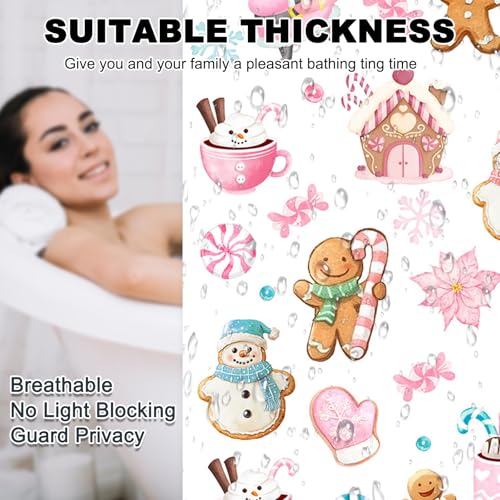 Christmas Shower Curtain 72x72 Inches Snowman Gingerbread Kids Waterproof Fabric Holiday Decor