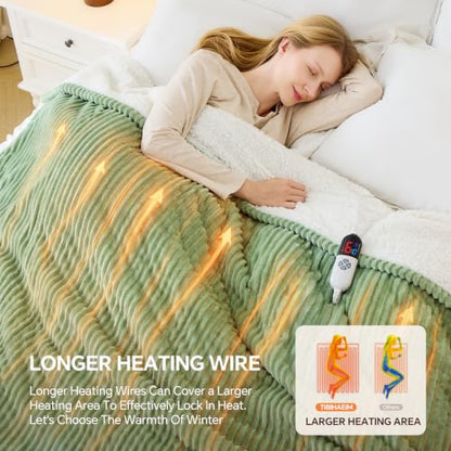 Green Full-Size Electric Heated Blanket with Preheat Function - 72x84 Inches