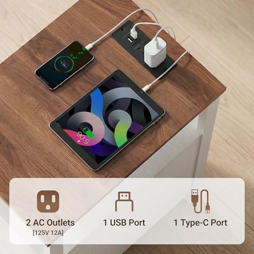Claiks Farmhouse Nightstands with Charging Station - Set of 2, White