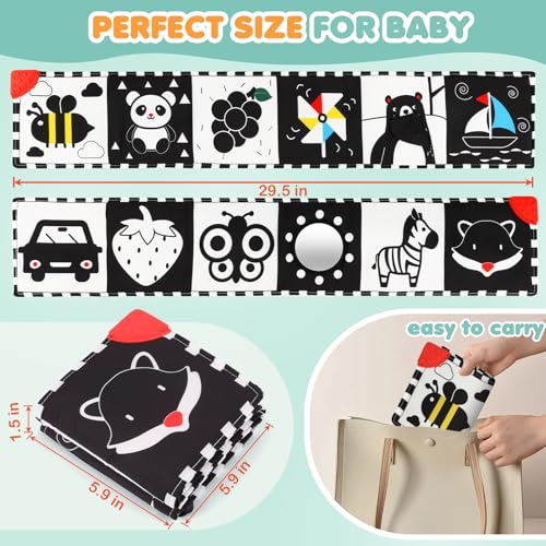 BBWOO High Contrast Baby Toys for Newborn, Tummy Time Mirror, Black and White Baby Toy for 0-6 Months, Soft Montessori Visual Stimulation Infant Book, Boy Girl Shower Gift, Easter Basket Stuffers