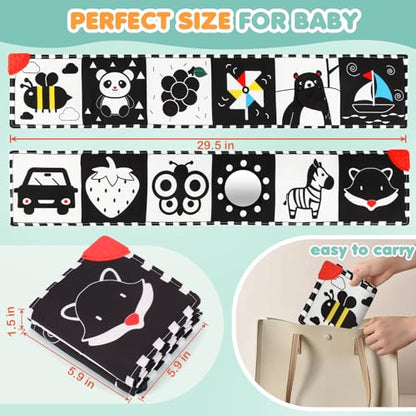 BBWOO High Contrast Baby Toys for Newborn, Tummy Time Mirror, Black and White Baby Toy for 0-6 Months, Soft Montessori Visual Stimulation Infant Book, Boy Girl Shower Gift, Easter Basket Stuffers