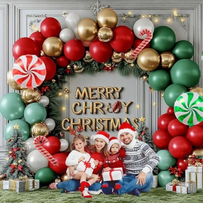 Double Layer Balloon Arch Kit Red Green White Pearl Candy Cane Holiday Decor