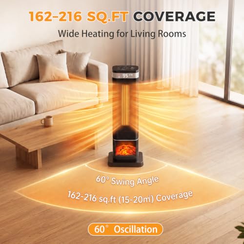 24-Inch Electric Space Heater with Oscillation, 1500W Portable Indoor Heating