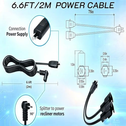 29V 2A Recliner Power Supply Kit with AC Cord & Splitter for Dual Motor Lift Chairs