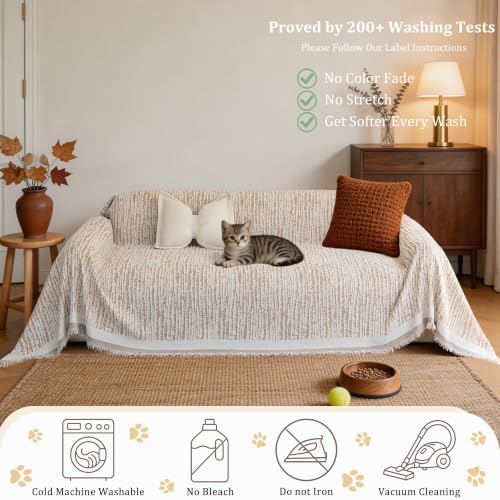 Waterproof Chenille Couch Cover for Dogs - Toffee, Non Slip, 71"x118"