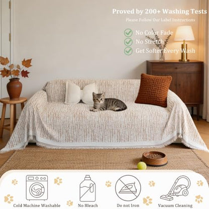 Waterproof Chenille Couch Cover for Dogs - Toffee, Non Slip, 71"x118"