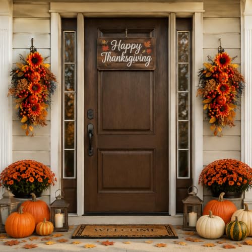 Fall Harvest Wreath for Front Door - Artificial Thanksgiving Swag 21 Inch