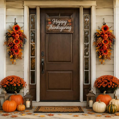 Fall Harvest Wreath for Front Door - Artificial Thanksgiving Swag 21 Inch