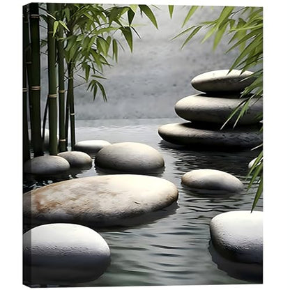 Calm Water & Bamboo Framed Wall Art - Zen Spa Bathroom Decor 16x24