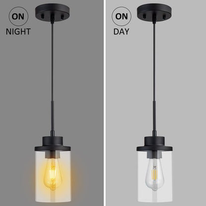 DALIVOL Modern Black Farmhouse Clear Glass Cylinder Pendant Light Fixture, Single Hanging Pendant Lighting for Kitchen Island, Dining Room, Foyer & Hallway(2 Packs)