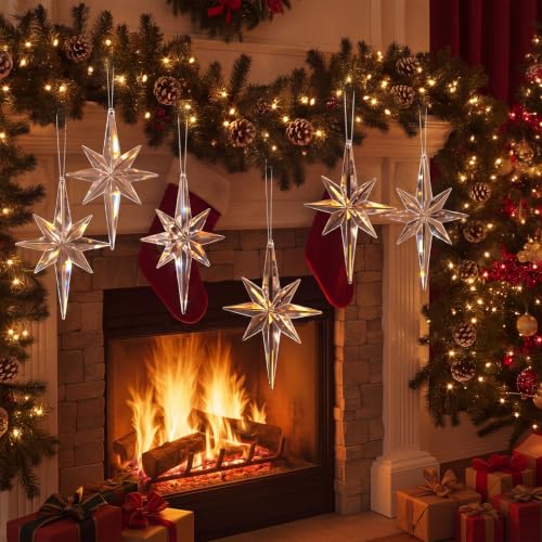 12 Pcs Christmas Bethlehem Star Ornaments - Clear Glitter Holiday Decorations, 4.72 x 2.95 Inches