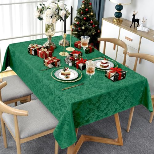 Christmas Jacquard Tablecloth 60 x 84 Inch Rectangular - Green, Holiday Decor