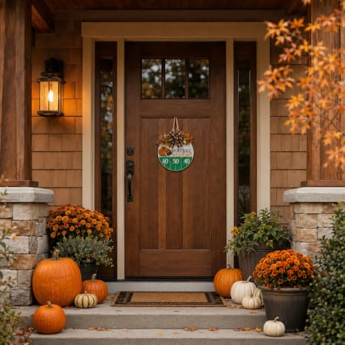 Fall Door Sign for Front Door - White Wooden Football Wreath Decor - Autumn Welcome Sign