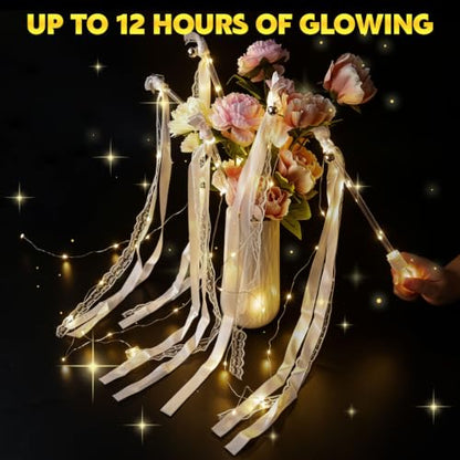 60PCS LED Wedding Wands with Ribbons & Bell - Reusable Fairy Sparkler Set