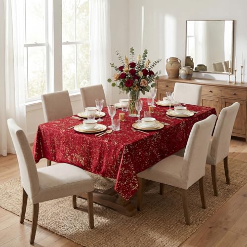 Red Tablecloth with Gold Sequin 60x140 Inch Rectangular Home Decor