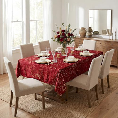 Red Tablecloth with Gold Sequin 60x140 Inch Rectangular Home Decor