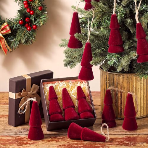 Pinkunn Burgundy Velvet Christmas Ornaments Set of 12 - Holiday Tree Decorations