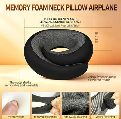 Travel Neck Pillow Memory Foam Airplane Cushion Black 1 Pack - One Size Fits Most