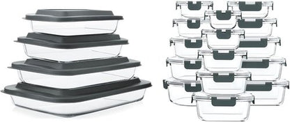 MCIRCO Glass Baking Dish Set - 8 Pcs with Lids | 30 Pcs Glass Food Storage Containers - Oven & Microwave Safe