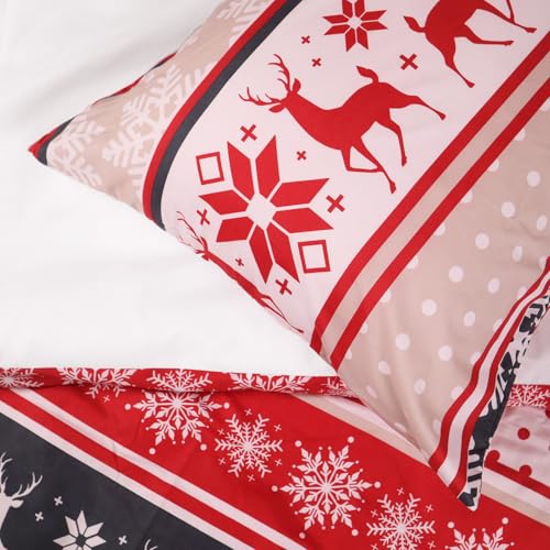 Christmas Stripe Polyester Duvet Cover Set Queen Size - Lightweight Breathable Bedding