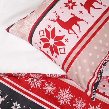 Christmas Stripe Polyester Duvet Cover Set Queen Size - Lightweight Breathable Bedding
