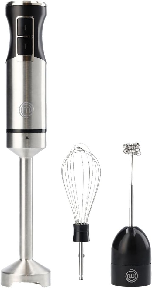 MasterChef Immersion Blender - Handheld Stainless Steel Stick Emulsifier with Whisk & Frother Attachments | 400W for Baby Food, Soups & Lattes