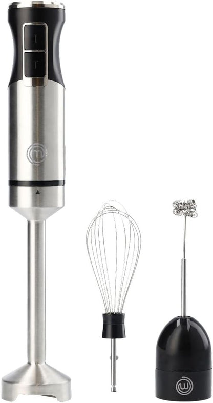 MasterChef Immersion Blender - Handheld Stainless Steel Stick Emulsifier with Whisk & Frother Attachments | 400W for Baby Food, Soups & Lattes