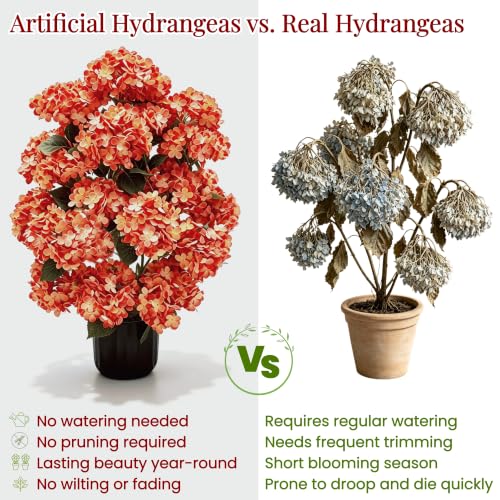 Artificial Hydrangea Tree 30 Inch Rust Orange 2 Pack - Faux Flower Bushes