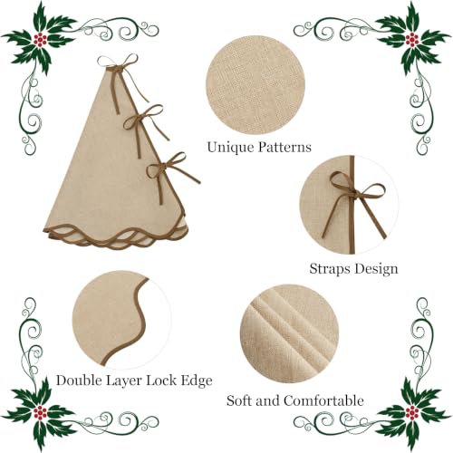 Scalloped Christmas Tree Skirt Linen Burlap 36 Inch Farmhouse Rustic Decor
