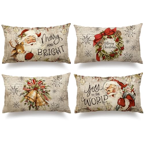 Multicolor Christmas Pillow Covers Set of 4 12x20 Santa Claus Decor