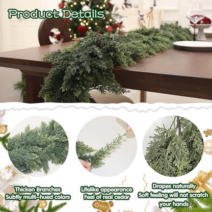 Artificial Cedar Garland 9FT Extra Full with Leaf Without Wire for Christmas Decor