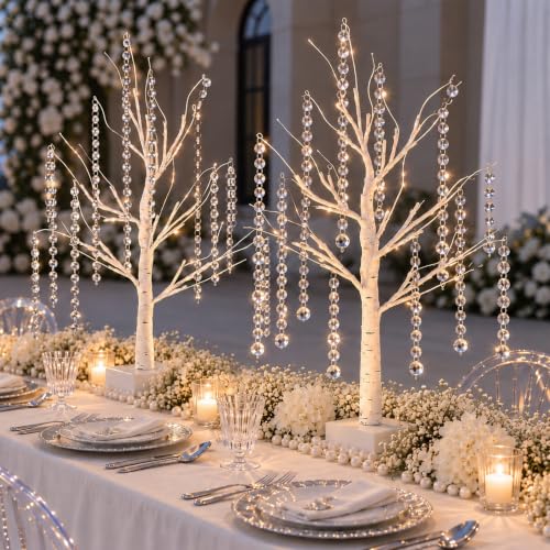 Lighted Birch Tree Decor Set - 2ft White Holiday Wedding Christmas Centerpieces