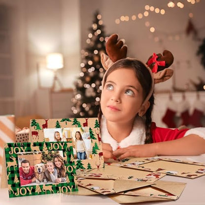 Christmas Photo Cards Set with Envelopes - Buffalo Plaid Brown, 48 Pieces