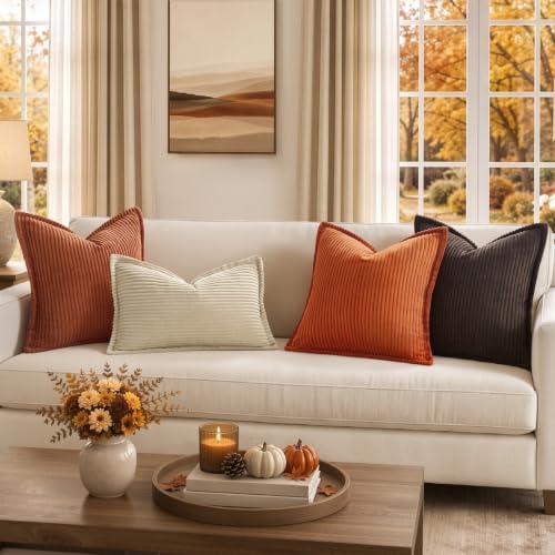 MIULEE Fall Orange Corduroy Pillow Covers 18x18 Set of 2 - Textured Decor