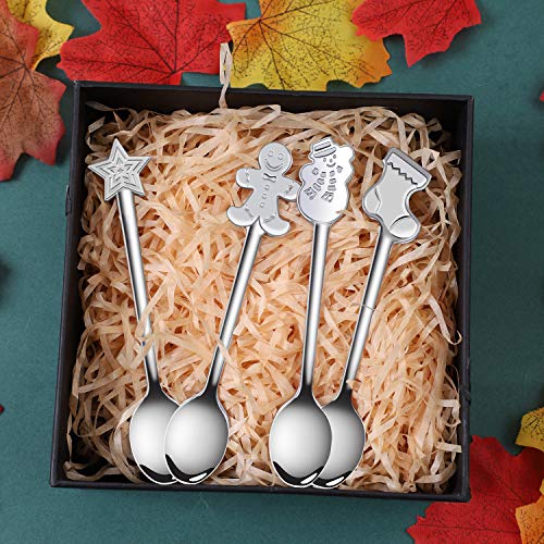 Christmas Stainless Steel Spoons Set - 8 Pieces with Holiday Patterns, Gift & Stocking Fillers