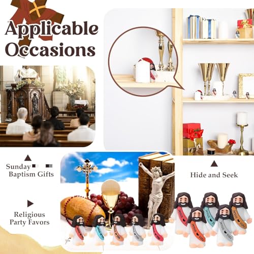 Bememo 100 Pcs Little Jesus Figures Jesus Loves You Original Design Pocket Rubber Little Figures to Hide and Seek Sunday Religious Party Share Easter Gifts(Black)