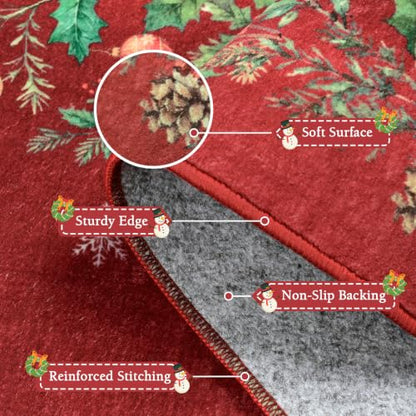 Red Christmas Runner Rug 2.6x8 ft Non-Slip Holiday Indoor Carpet Hallway Entryway