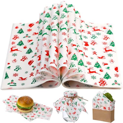 Christmas Wax Paper Sheets - Red, Green & White Variations, 100 Sheets, 11.4 x 11 Inches
