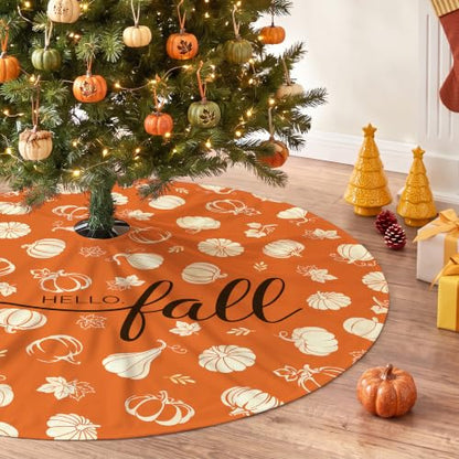 Fall Christmas Tree Skirt 48 Inch Orange Pumpkin Autumn Decor for Holidays