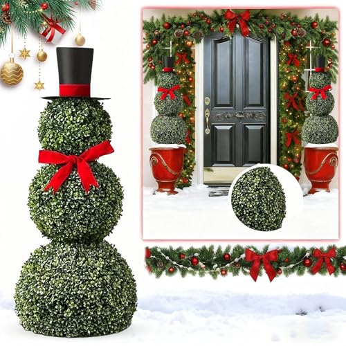 Christmas Snowman Topiary Decor 31" Snowman Stake No Pot - Holiday Garden & Indoor Decor