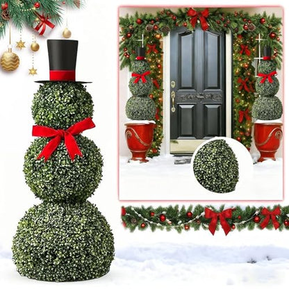 Christmas Snowman Topiary Decor 31" Snowman Stake No Pot - Holiday Garden & Indoor Decor