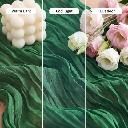 12 Pack Emerald Green Cheesecloth Table Runners - 17x108 Inch Elegant Gauze for Party & Home Decor