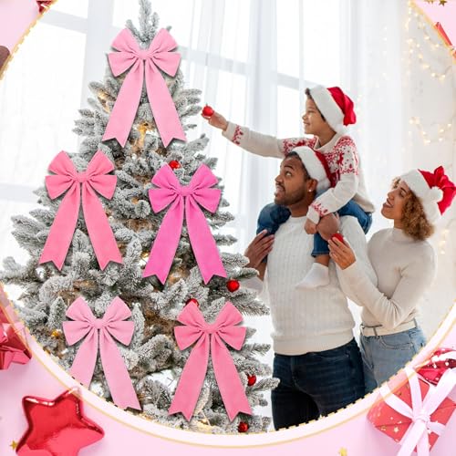 24 Pcs Pink Velvet Christmas Bows Tree Decorations Holiday Wreaths